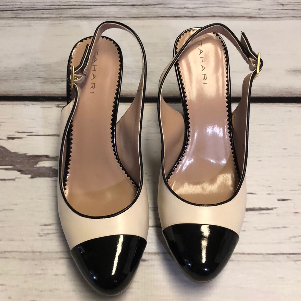 Black and cream heels